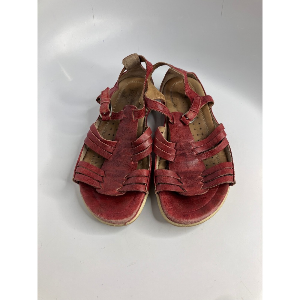 ECCO Strappy Leather Sandals Women 35 Red Fair Gladiator Flat Buckle Ankle Strap